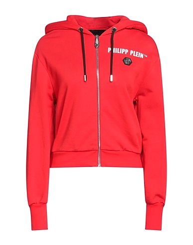 PHILIPP PLEIN Hooded sweatshirt Red 100% Cotton, Elastane, Glass, Brass