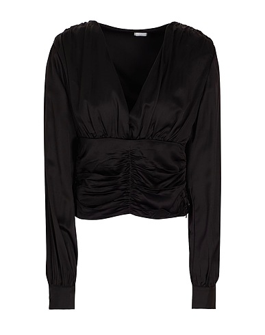 8 by YOOX Top VISCOSE RUCHED WAIST BLOUSE Black 100% Viscose