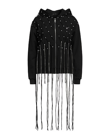 PHILIPP PLEIN Hooded sweatshirt Black 100% Cotton, Elastane, Glass, Brass