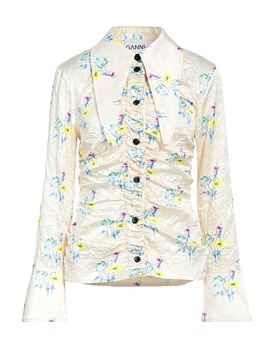 GANNI Floral shirts & blouses Beige 95% Recycled polyester, 5% Elastane
