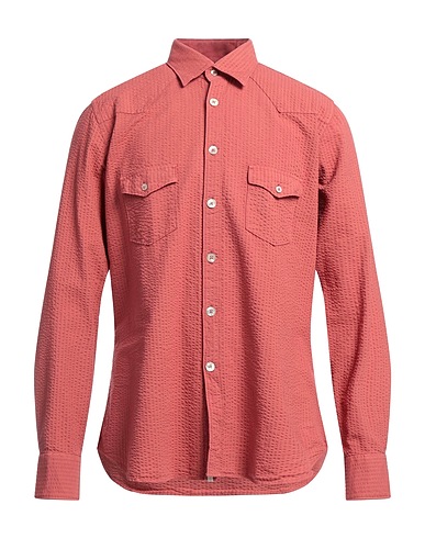 TINTORIA MATTEI 954 Solid colour shirt Brick red 99% Cotton, 1% Elastane