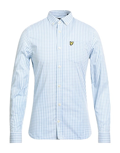 LYLE & SCOTT Checked shirt VINTAGE Sky blue 97% Cotton, 3% Elastane