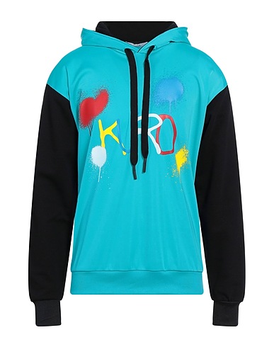 TAKESHY KUROSAWA Hooded track jacket  Turquoise 100% Cotton, Polyester