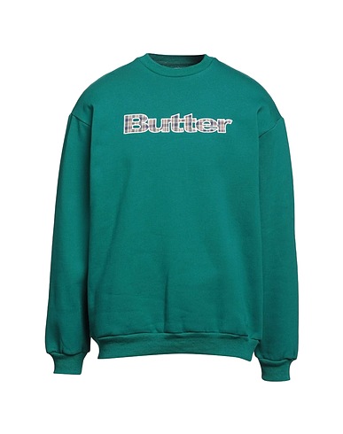 BUTTER GOODS Sweatshirt PLAID APPLIQUE LOGO CREWNECK SWEATSHIRT
 Emerald green 70% Cotton, 30% Polyester