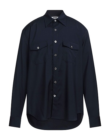 GRIFONI Solid color shirt Midnight blue 100% Virgin Wool