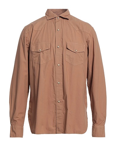 BAGUTTA Solid colour shirt Camel 100% Cotton
