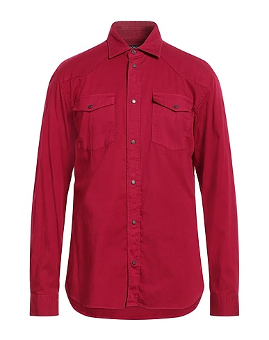DONDUP Solid color shirt Garnet 98% Cotton, 2% Elastane