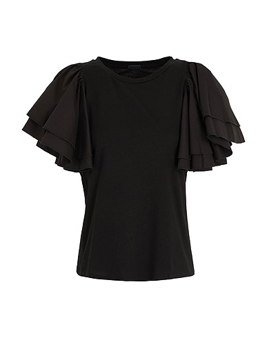 8 by YOOX 티셔츠 ORGANIC COTTON RUFFLED SLEEVE TOP 블랙 100% 오가닉 코튼