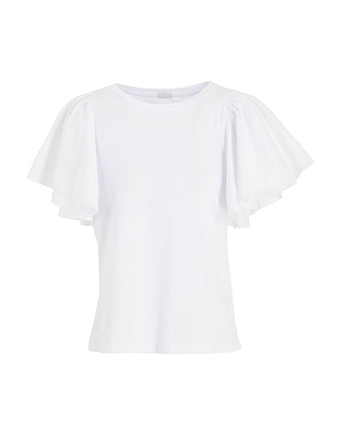 8 by YOOX T-shirt ORGANIC COTTON RUFFLED SLEEVE TOP Bianco 100% Cotone organico