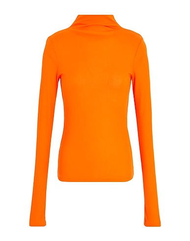 8 by YOOX T-shirt LYOCELL L/SLEEVE MOCK-NECK TOP W/ THUMB HOLES
 Orange 100% Lyocell