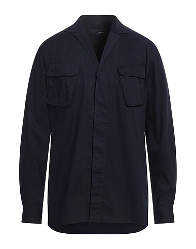 LARDINI Solid color shirt Navy 97% Cotton, 3% Elastane