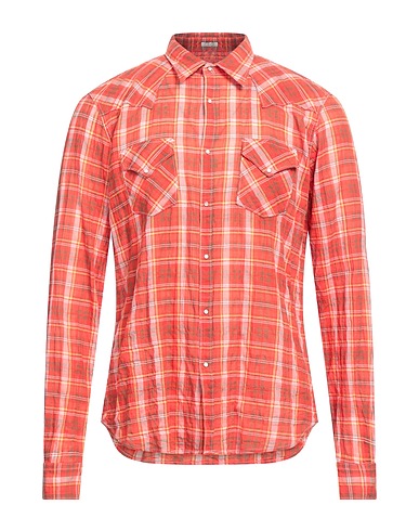 OGNUNOLASUA by CAMICETTASNOB Checked shirt Coral 99% Cotton, 1% Elastane