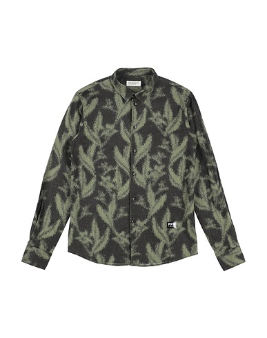 PAOLO PECORA Patterned shirt Military green 55% Linen, 45% Cotton