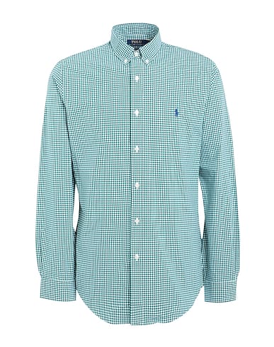 POLO RALPH LAUREN Checked shirt Dark green 91% Cotton, 9% Elastane