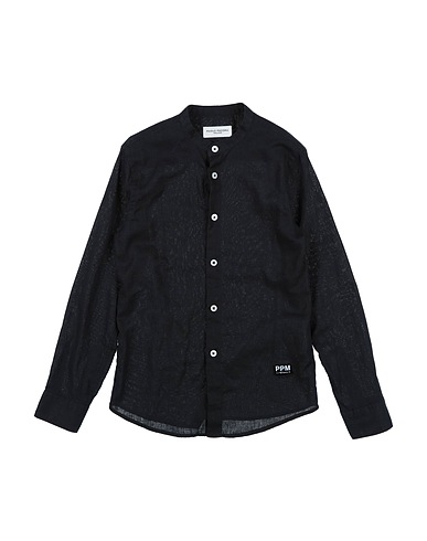 PAOLO PECORA Solid colour shirt Black 55% Linen, 45% Cotton