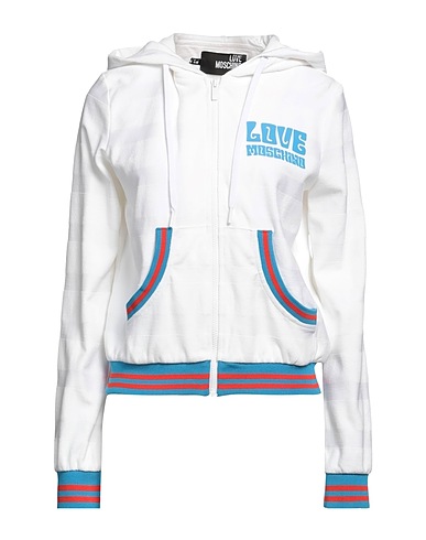 LOVE MOSCHINO Hooded track jacket  White 100% Cotton, Elastane, Polyester