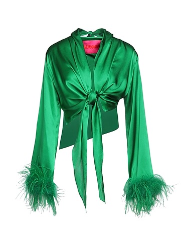 VERGUENZA Shirts & blouses with bow Green 94% Silk, 6% Elastane
