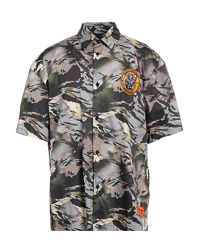 HERON PRESTON Patterned shirt Khaki 100% Cotton, Polyester