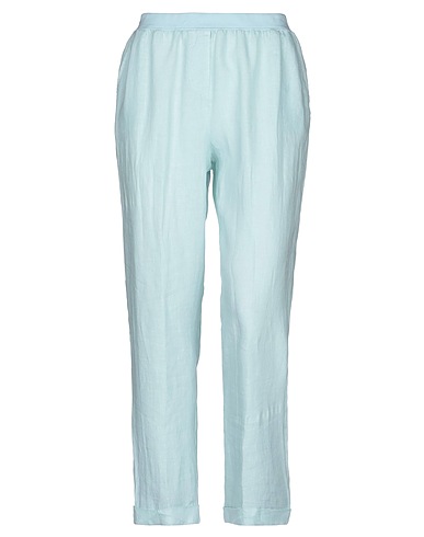 ROSSO35 Casual trouser Light green 100% Linen, Cotton, Elastane