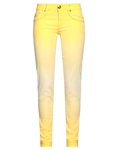 ANGELO MARANI Casual trouser Yellow 74% Cotton, 23% Polyamide, 3% Elastane