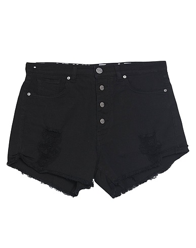 P_JEAN Denim shorts Black 97% Cotton, 3% Elastane