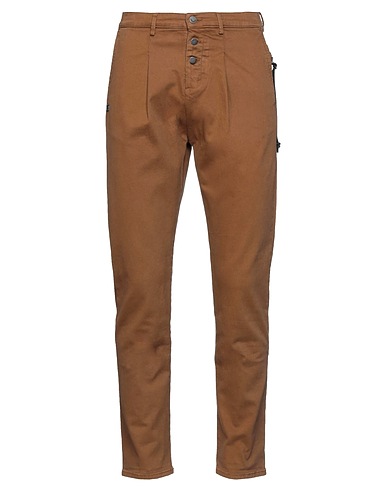 DANIELE ALESSANDRINI Casual pants Brown 98% Cotton, 2% Elastane