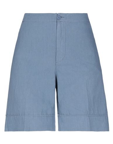 European Culture Woman Shorts & Bermuda Shorts Slate Blue Size S Cotton, Linen, Elastane