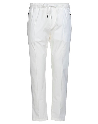 DOLCE&GABBANA Casual trouser White 97% Cotton, 3% Elastane, Zamak, Calfskin