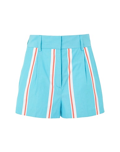 8 by YOOX Shorts & Bermuda PRINTED COTTON HIGH-WAIST SHORTS W/POCKETS
 Turquoise 100% Cotton
