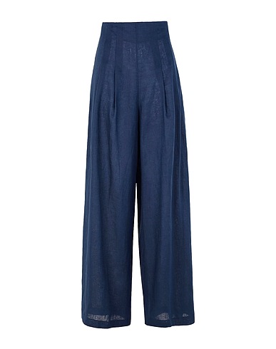 8 by YOOX Pantalon LINEN HIGH-WAIST WIDE LED PLEATED PANT Bleu nuit 100% Lin