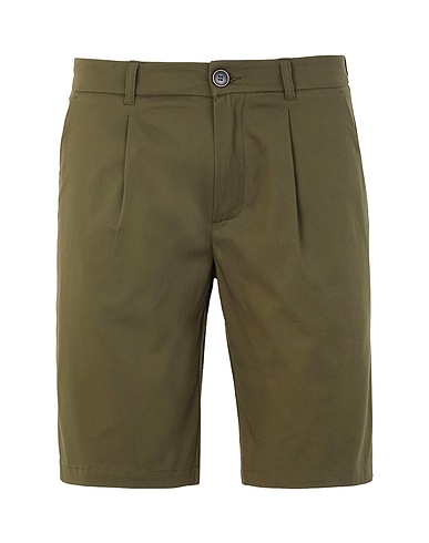 8 by YOOX Shorts & Bermuda COTTON PLEATED BERMUDA SHORT
 Military green 98% Cotton, 2% Elastane