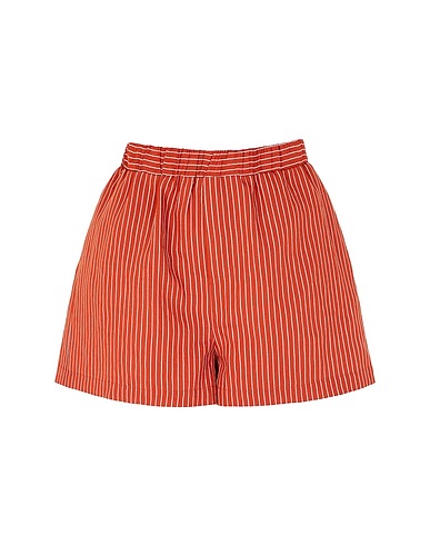 8 by YOOX Shorts & Bermuda STRIPED VISCOSE HIGH-WAIST PULL-ON SHORT
 Brick red 90% Viscose, 10% Polyester
