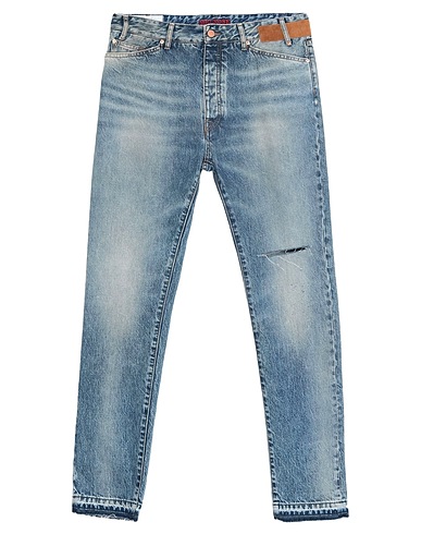 PALM ANGELS Denim pants Blue 100% Cotton, Leather, Polyester