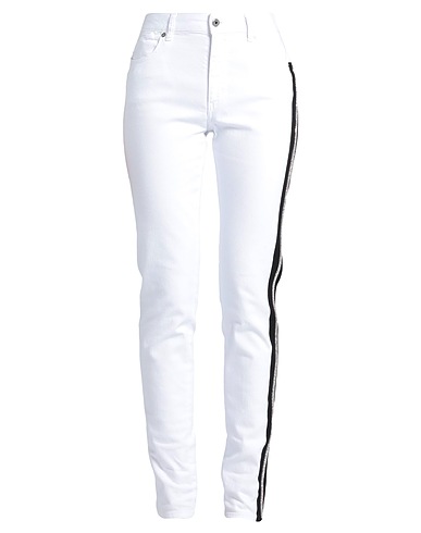 JUST CAVALLI Denim pants White 98% Cotton, 2% Elastane, Cow leather