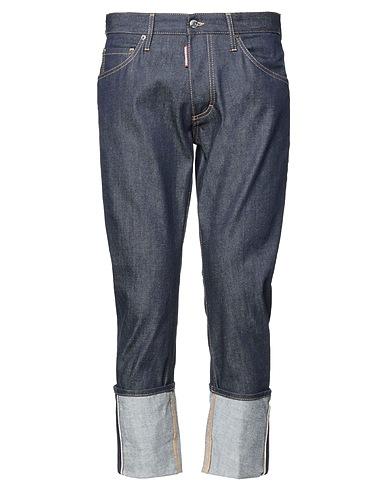 DSQUARED2 Denim trousers Blue 100% Cotton, Bovine leather