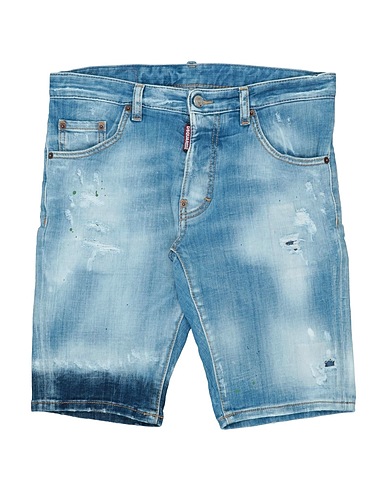 DSQUARED2 Shorts jeans Blu 98% Cotone, 2% Elastan, Pelle di bovino