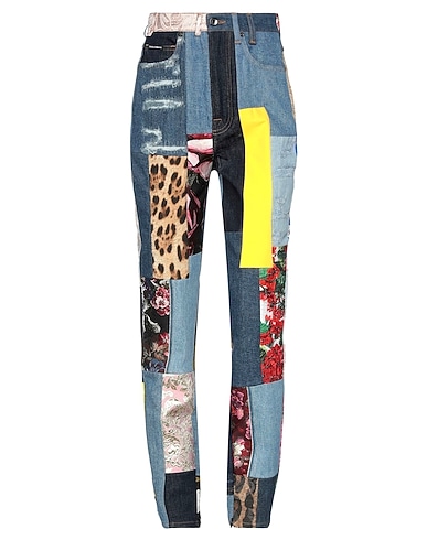 DOLCE&GABBANA Denim trousers Blue 53% Cotton, 34% Synthetic fibers, 11% Silk, 2% Metallic Polyester, Calfskin