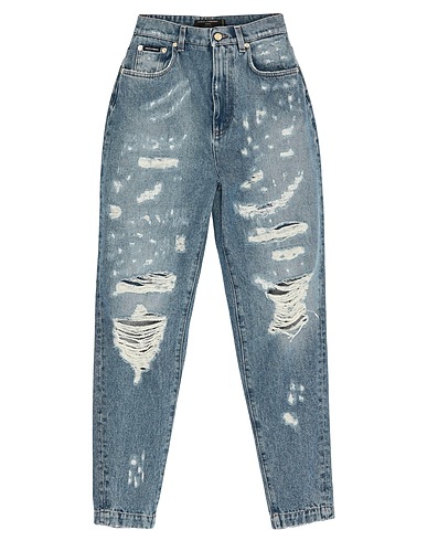 DOLCE&GABBANA Denim pants Blue 80% Cotton, 16% Synthetic fibers, 4% Silk, Brass, Calfskin