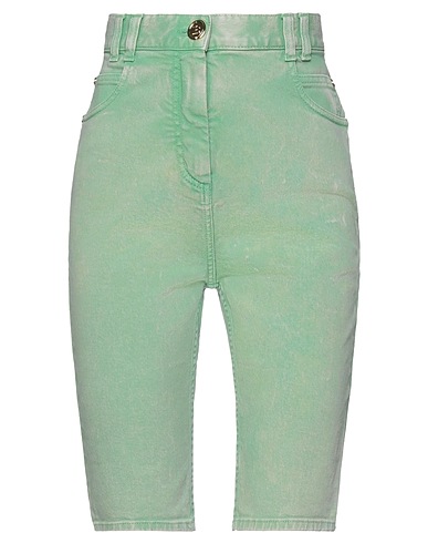 BALMAIN Denim shorts Light green 97% Cotton, 3% Elastane