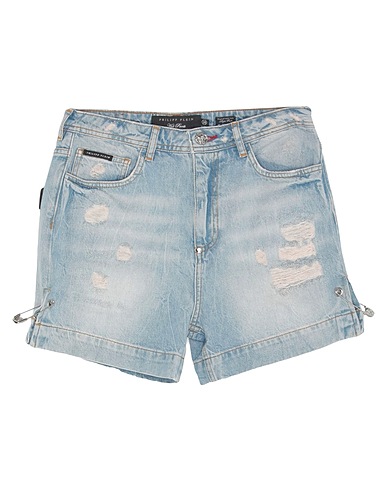 PHILIPP PLEIN Denim shorts Blue 100% Cotton, Calfskin