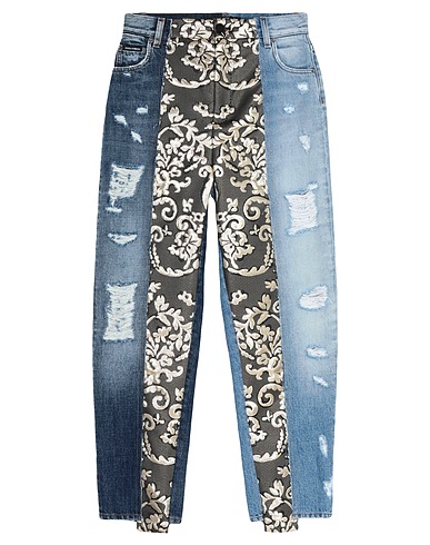 DOLCE&GABBANA Denim trousers Blue 50% Cotton, 45% Synthetic fibers, 5% Silk, Brass, Calfskin