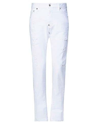DSQUARED2 Denim pants White 97% Cotton, 3% Elastane, Cow leather