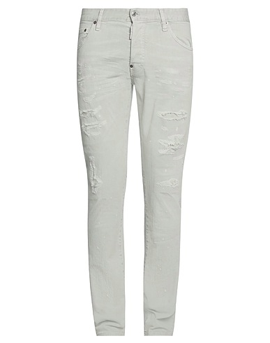 DSQUARED2 Denim trousers Light grey 97% Cotton, 3% Elastane, Bovine leather