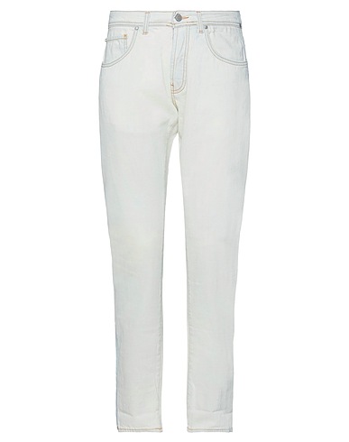 LIU •JO MAN Denim trousers White 98% Cotton, 2% Elastane, Leather