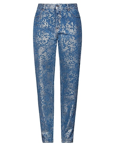 JUST CAVALLI Denim pants Blue 100% Cotton, Cow leather