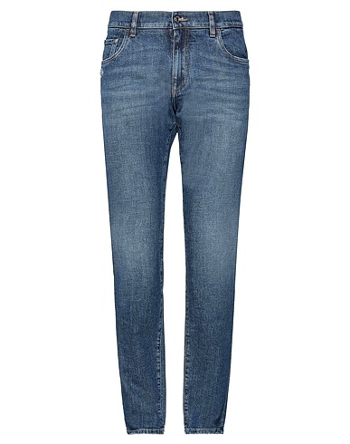 DOLCE&GABBANA Denim trousers Blue 99% Cotton, 1% Elastane, Bovine leather, Zamak