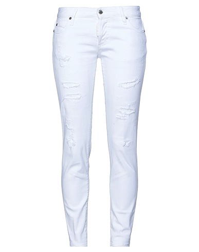 DSQUARED2 Denim trousers White 97% Cotton, 3% Elastane, Bovine leather