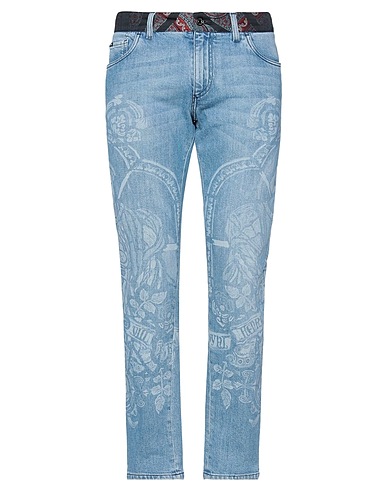 DOLCE&GABBANA Denim trousers Blue 84% Cotton, 14% Polyester, 2% Elastane, Cow leather