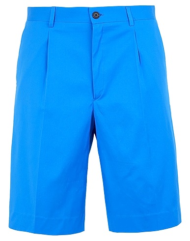 8 by YOOX Shorts & Bermuda COTTON PLEATED WIDE SHORTS Azure 97% Cotton, 3% Elastane