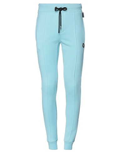 PHILIPP PLEIN Casual pants Sky blue 88% Cotton, 12% Polyester, Bovine leather